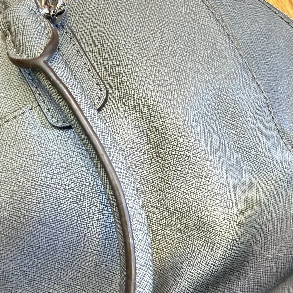 Michael Kors Gray Saffiano PVC Satchel Crossbody Bag MK Charm, MK Handbag